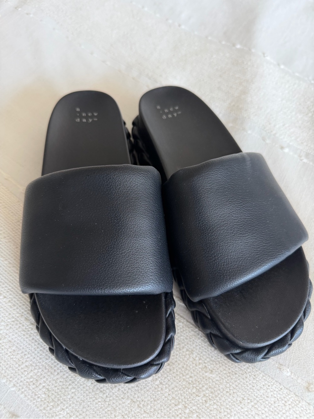 Black Slide platform Sandals with Braided Sole